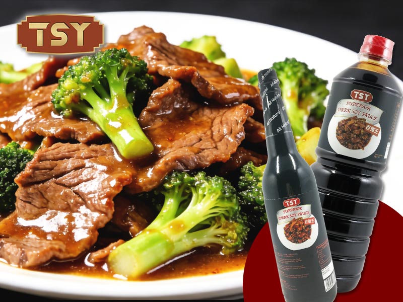 لحم البقر المقلي مع صلصة الصويا الداكنة والبروكلي